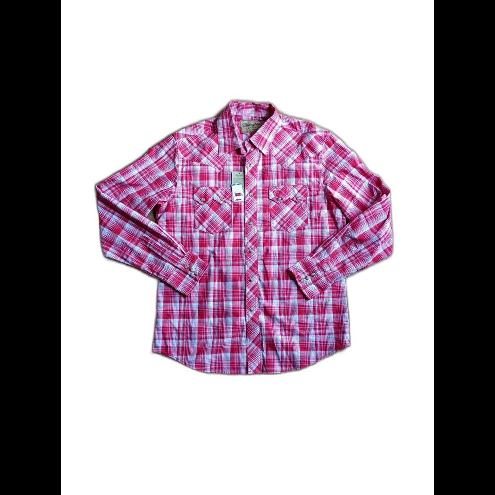 Wrangler Retro Red White Plaid Pearl Snap Western Shirt L